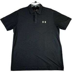Under Armour Polo Shirt Mens 2XL Black Gray Geometric Golf Performance Loose Fit